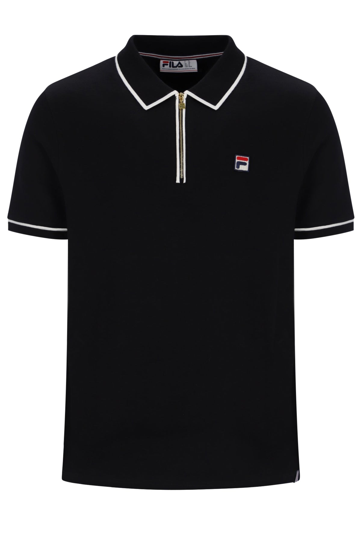 Fila Vintage Men's Oden Zip Polo Shirt Black / Gardenia