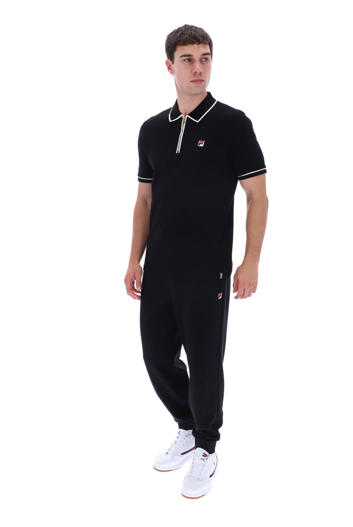 Fila Vintage Men's Oden Zip Polo Shirt Black / Gardenia