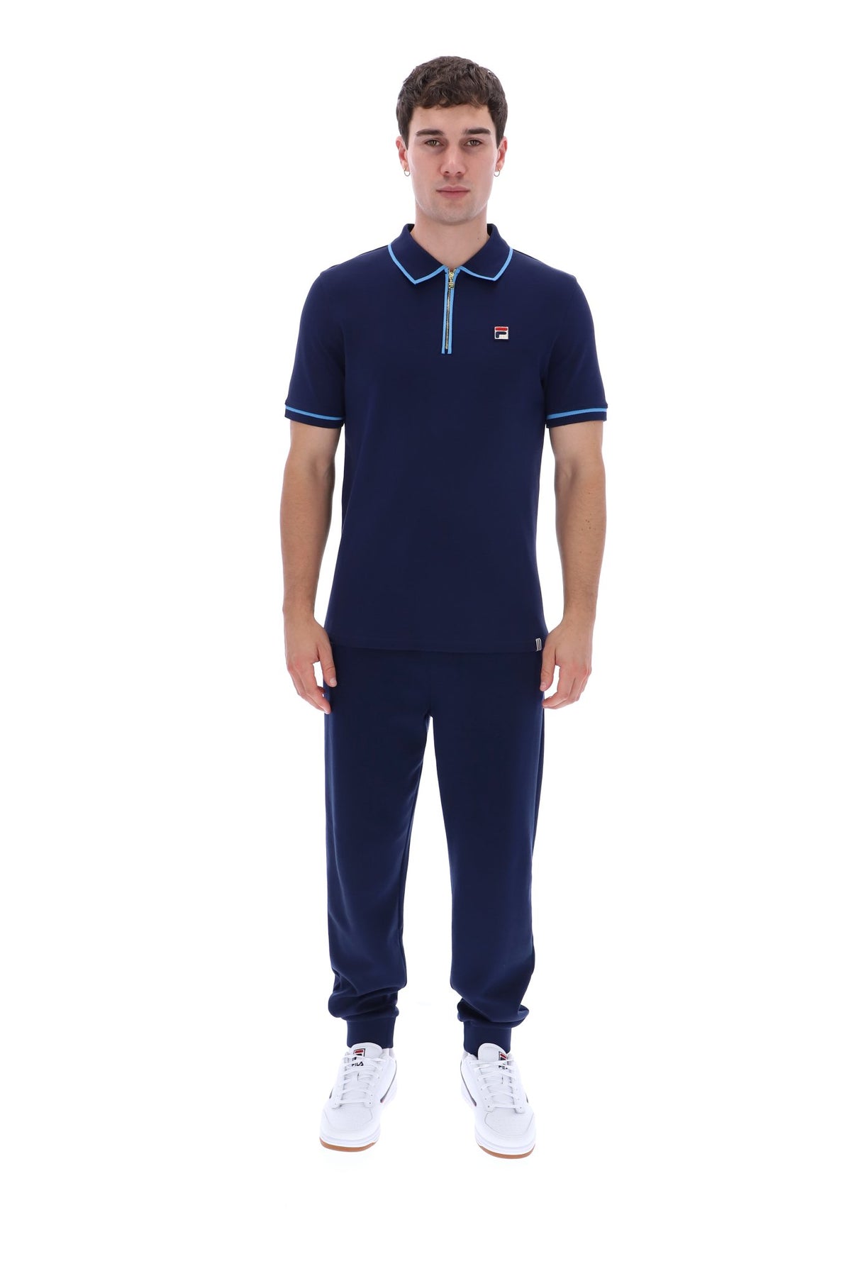 Fila Vintage Men's Oden Zip Polo Shirt Fila Navy / Azure Blue