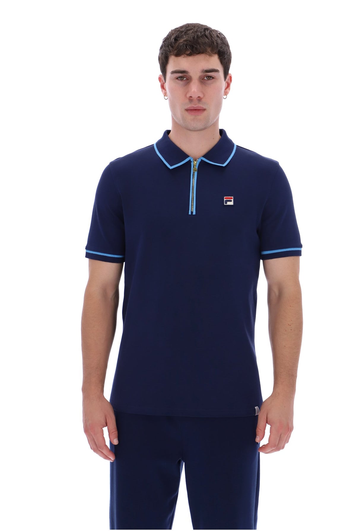 Fila Vintage Men's Oden Zip Polo Shirt Fila Navy / Azure Blue