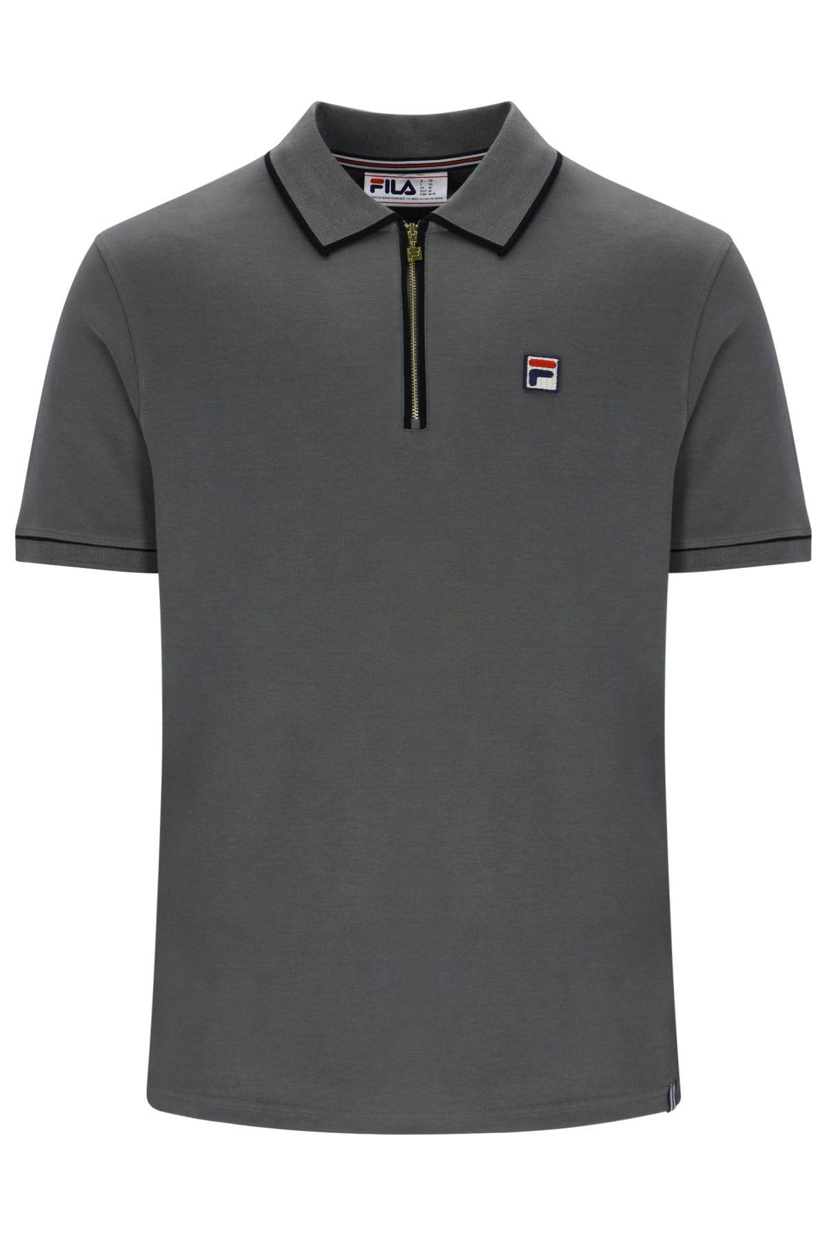 Fila Vintage Men's Oden Zip Polo Shirt Gunmetal / Black