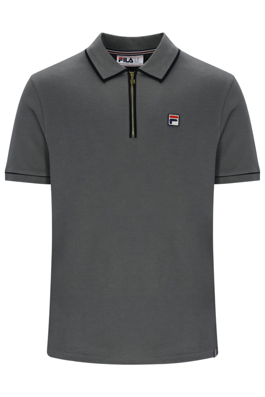 Fila Vintage Men's Oden Zip Polo Shirt Gunmetal / Black