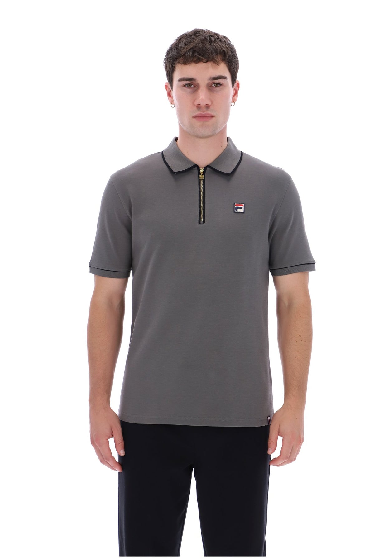 Fila Vintage Men's Oden Zip Polo Shirt Gunmetal / Black