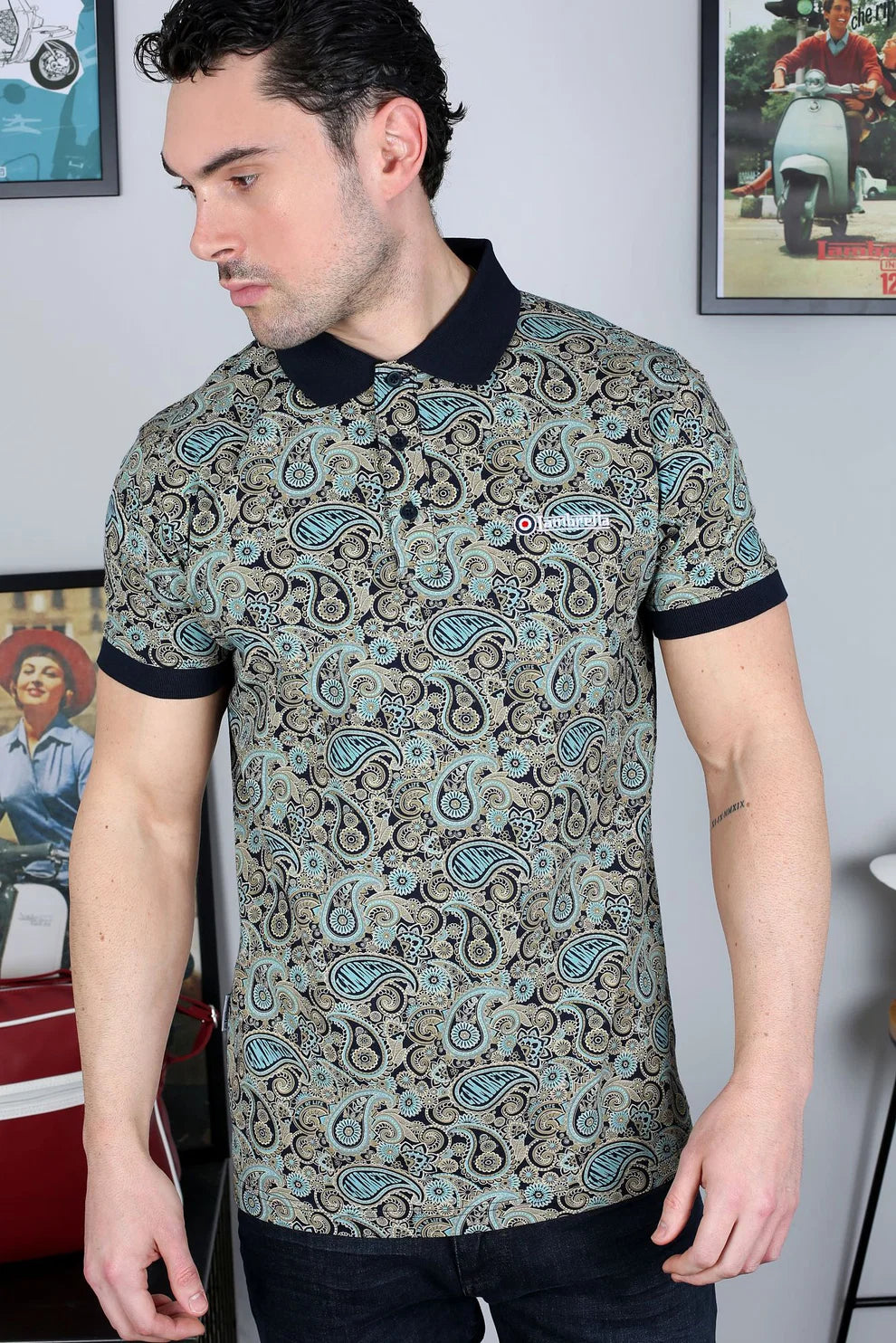 Lambretta SS0031 Paisley Brand Polo Shirt Navy Cameo / Blue