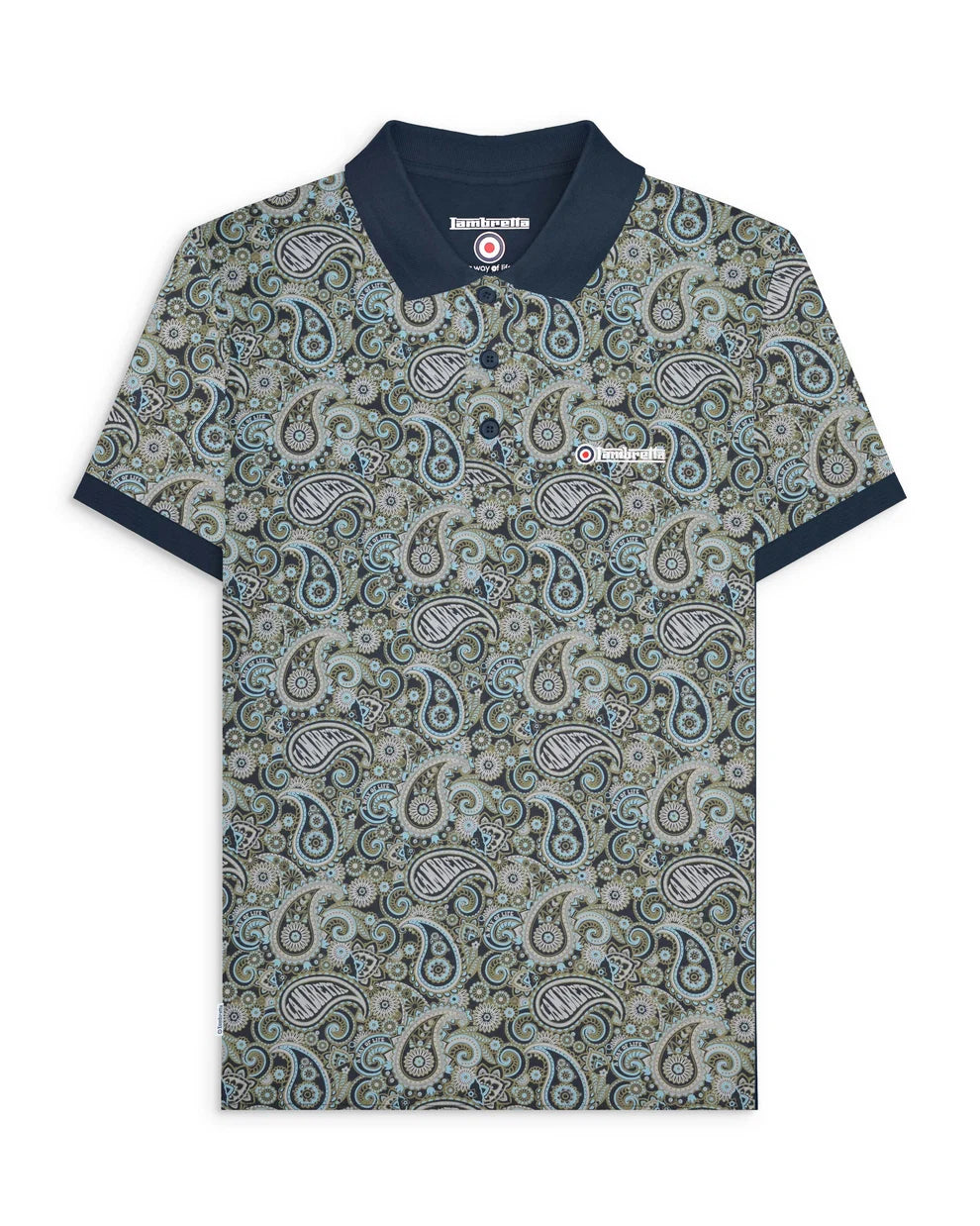 Lambretta Men's SS0031 Paisley Brand Polo Shirt Navy / Ultimate Grey