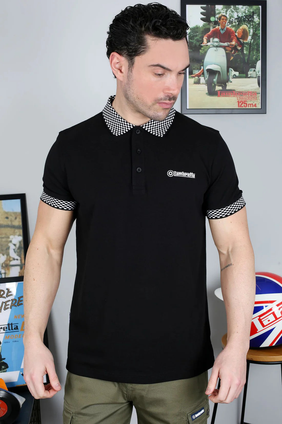 Lambretta Men's SS1029 Two Tone Polo Shirt Black