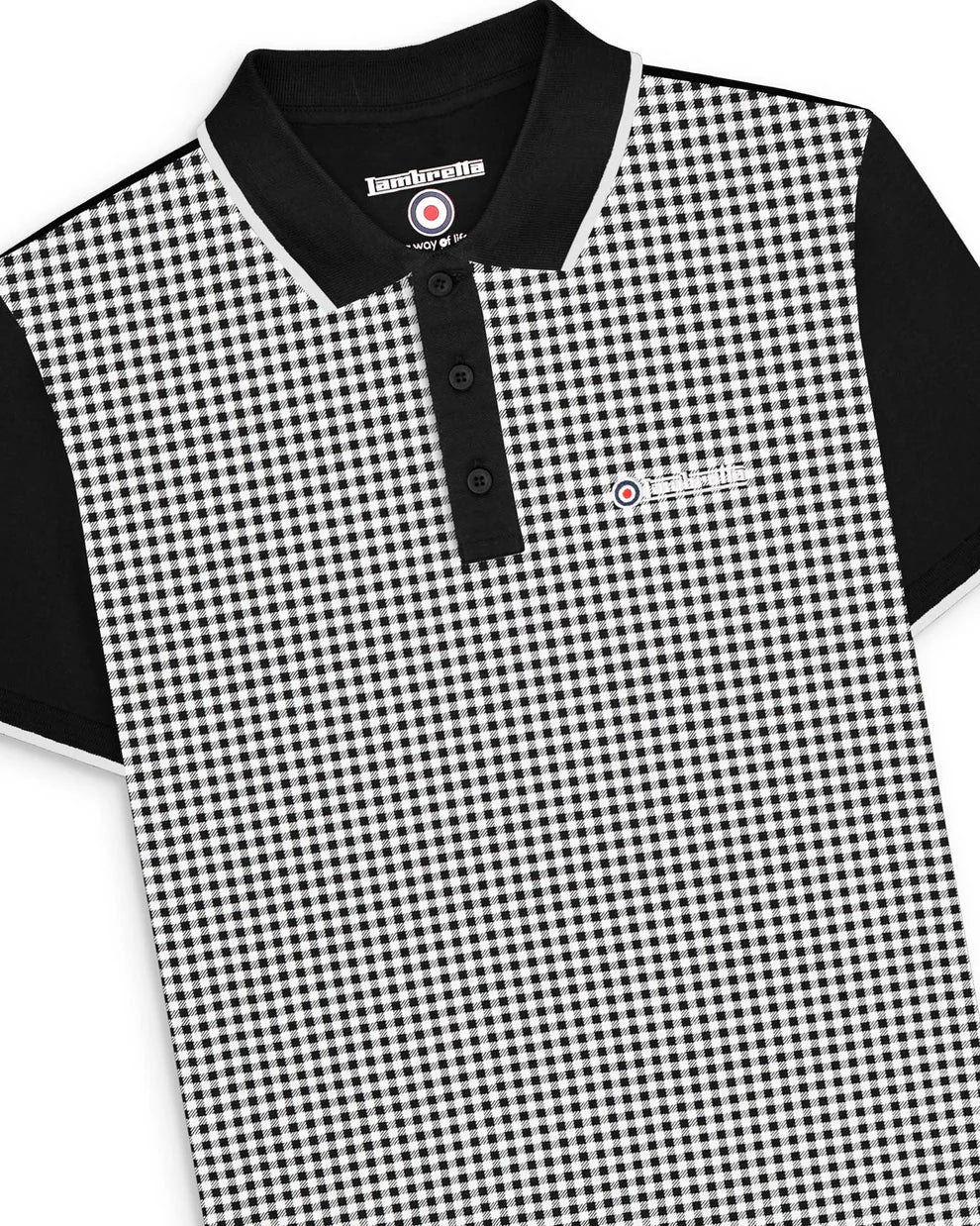 Lambretta Men's SS1500 Gingham AOP Polo Shirt Black