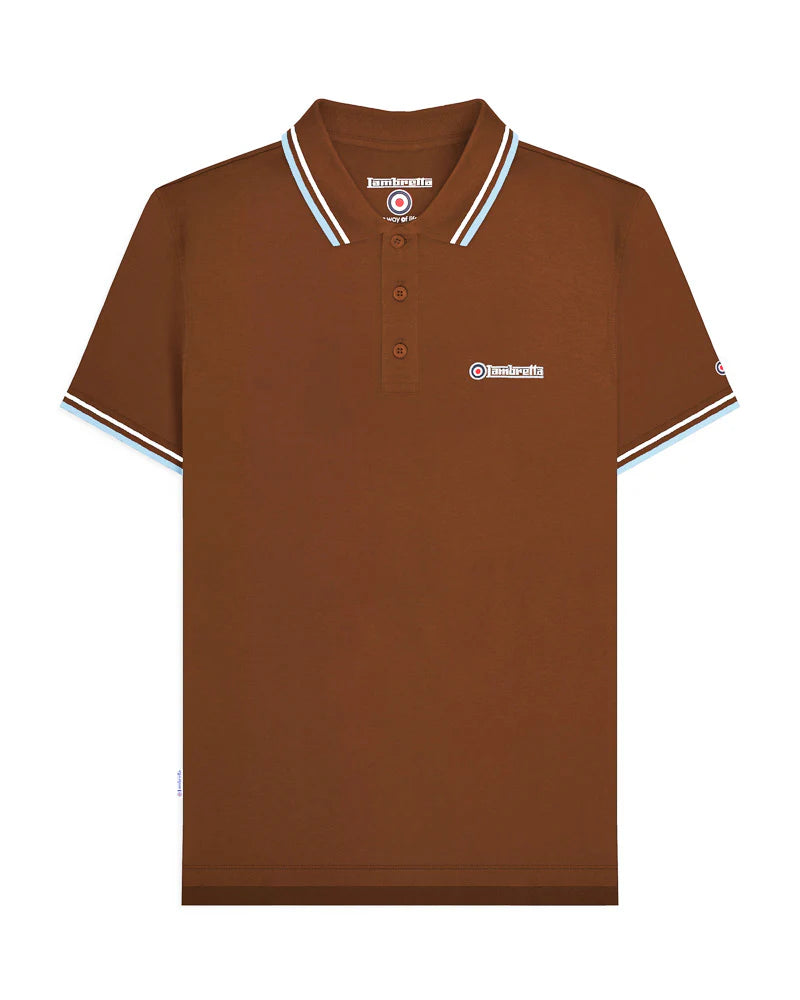 Lambretta Men's SS1608 Twin Tipped Polo Shirt Brown / White / Angel Falls
