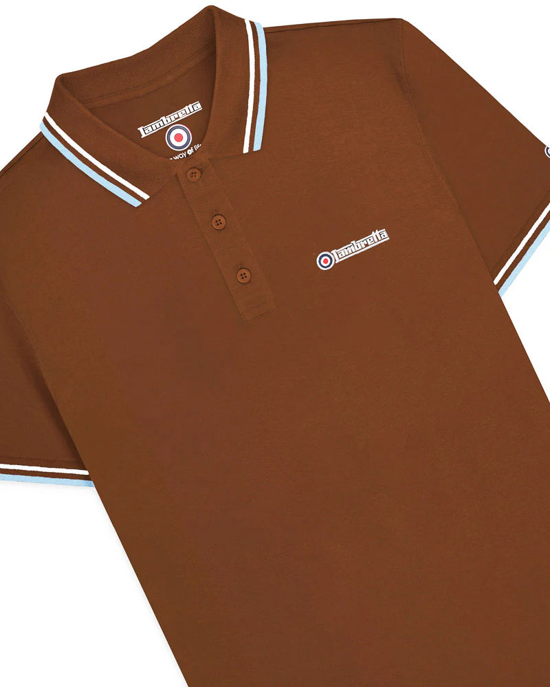 Lambretta Men's SS1608 Twin Tipped Polo Shirt Brown / White / Angel Falls