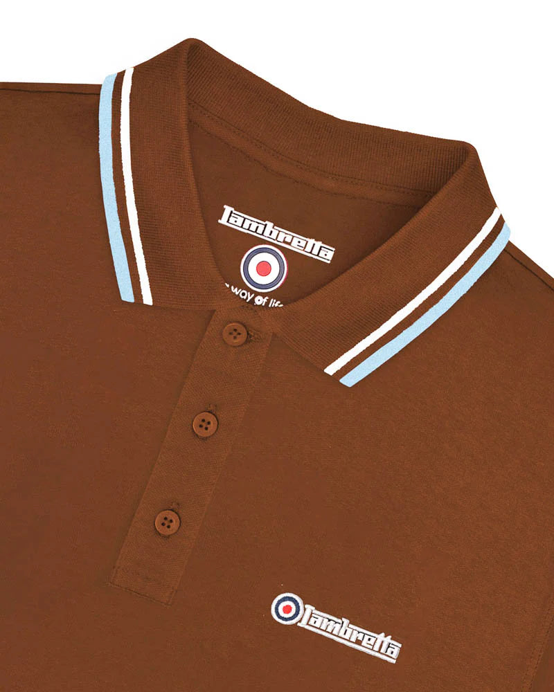 Lambretta Men's SS1608 Twin Tipped Polo Shirt Brown / White / Angel Falls