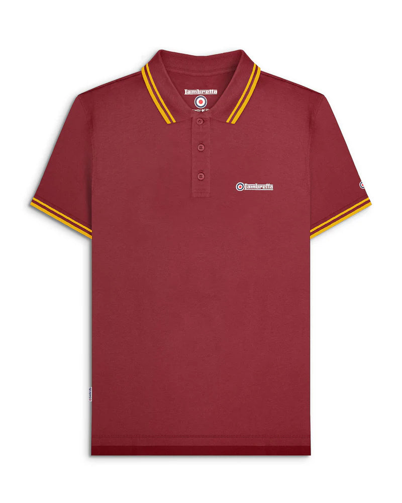 Lambretta Men's SS1608 Twin Tipped Polo Shirt Burgundy / Gold