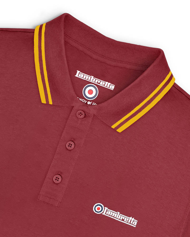 Lambretta Men's SS1608 Twin Tipped Polo Shirt Burgundy / Gold