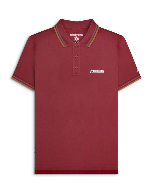 Lambretta SS1608 Twin Tipped Polo Shirt Burgundy / Thunderstorm / Rustic Brown