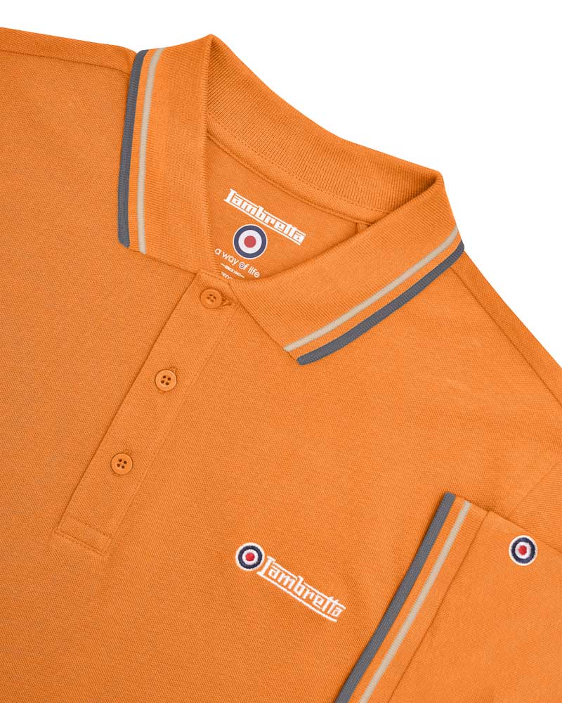 Lambretta Men's SS1608 Twin Tipped Polo Shirt Desert Sun / Stone / Iron