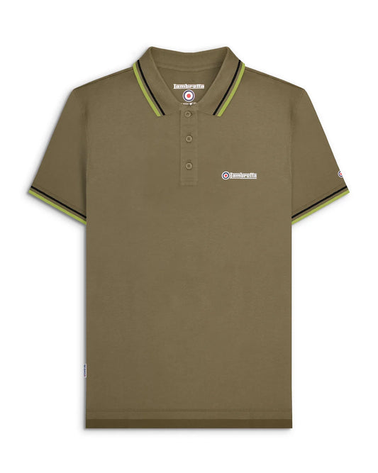 Lambretta SS1608 Twin Tipped Polo Shirt Khaki / Black / Sage