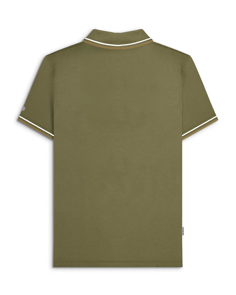 Lambretta Men's SS1608 Twin Tipped Polo Shirt Khaki / Silver / Cashew