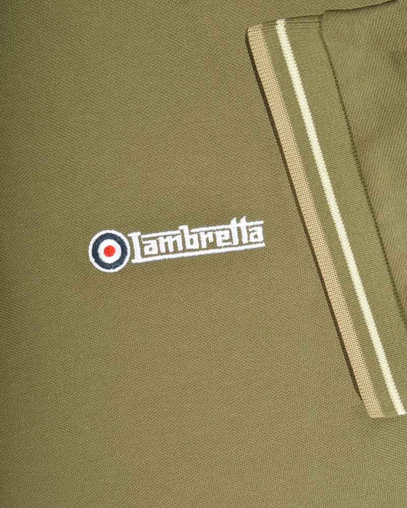 Lambretta Men's SS1608 Twin Tipped Polo Shirt Khaki / Silver / Cashew