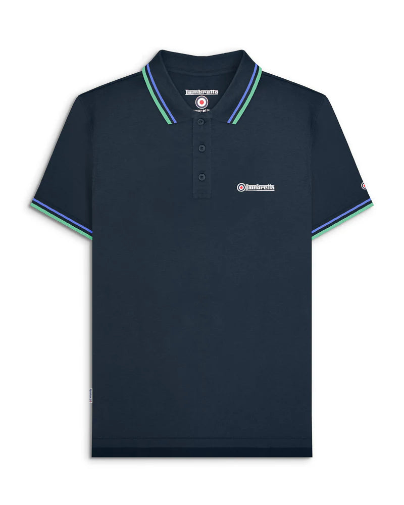 Lambretta Men's SS1608 Twin Tipped Polo Shirt Navy Blue / Cameo