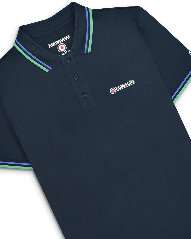 Lambretta Men's SS1608 Twin Tipped Polo Shirt Navy Blue / Cameo