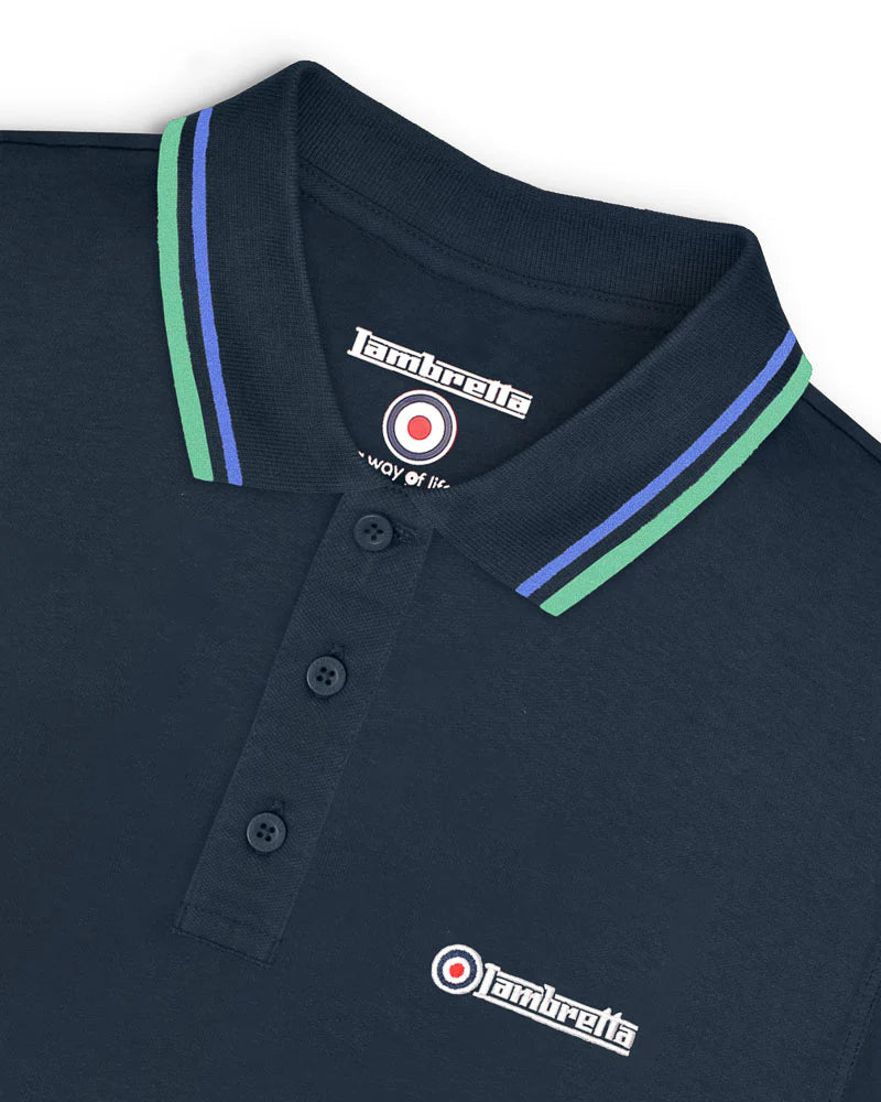 Lambretta Men's SS1608 Twin Tipped Polo Shirt Navy Blue / Cameo