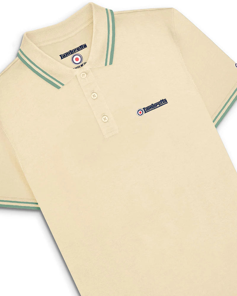 Lambretta Men's SS1608 Twin Tipped Polo Shirt Tofu / Iceberg Green
