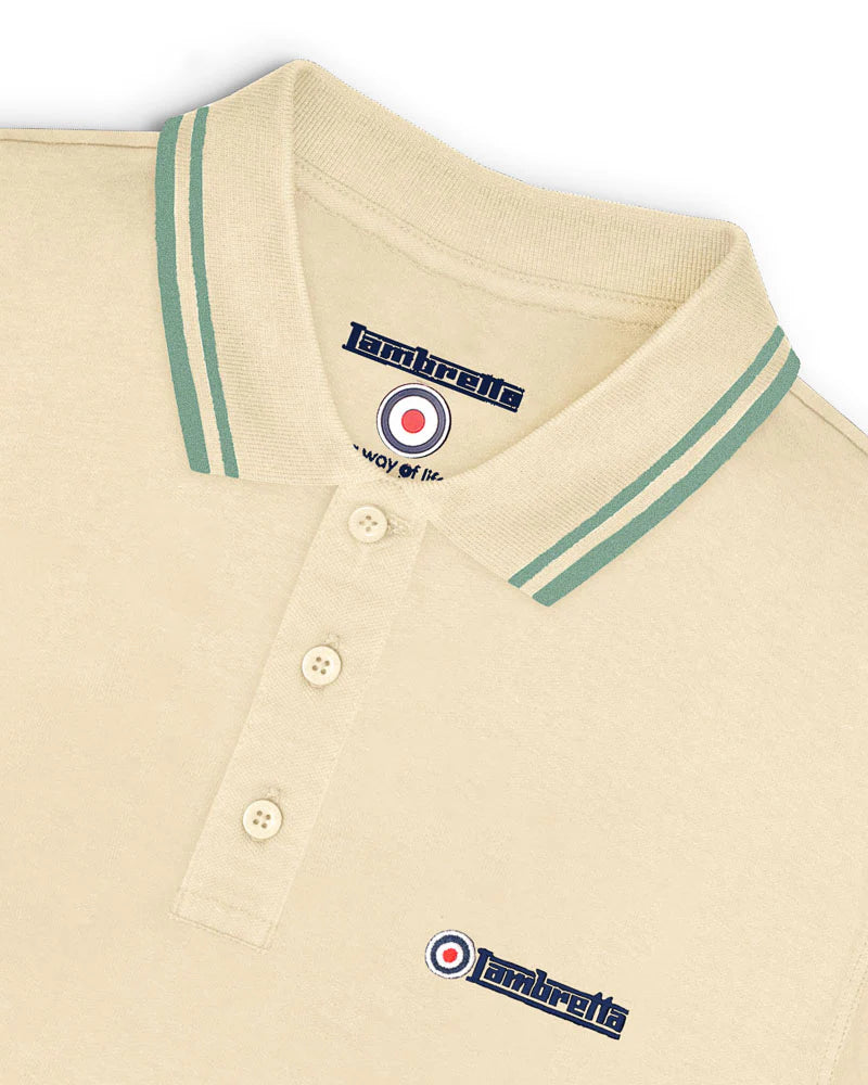 Lambretta Men's SS1608 Twin Tipped Polo Shirt Tofu / Iceberg Green