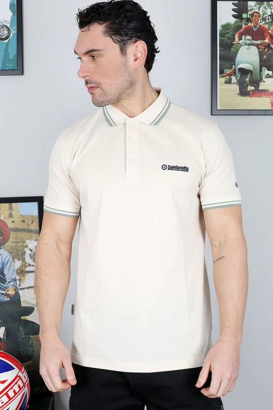 Lambretta Men's SS1608 Twin Tipped Polo Shirt Tofu / Iceberg Green