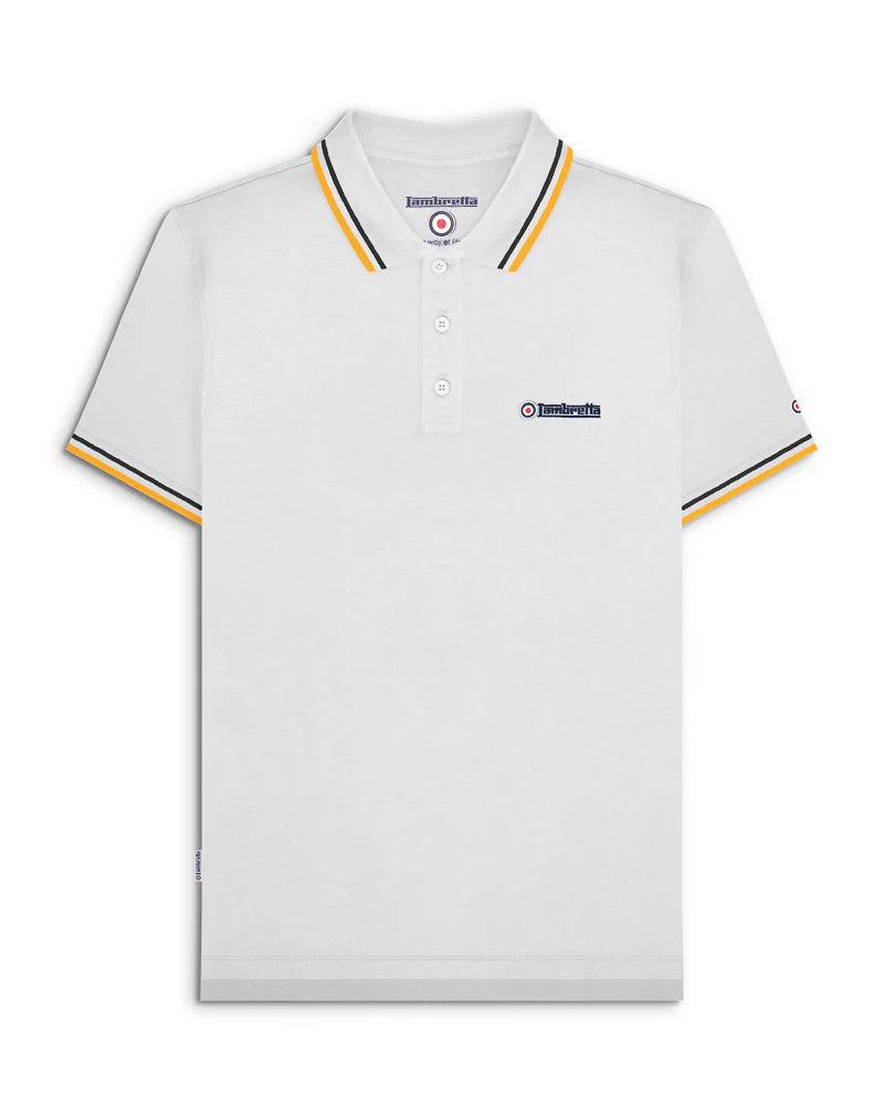 Lambretta Men's SS1608 Twin Tipped Polo Shirt White / Black / Gold