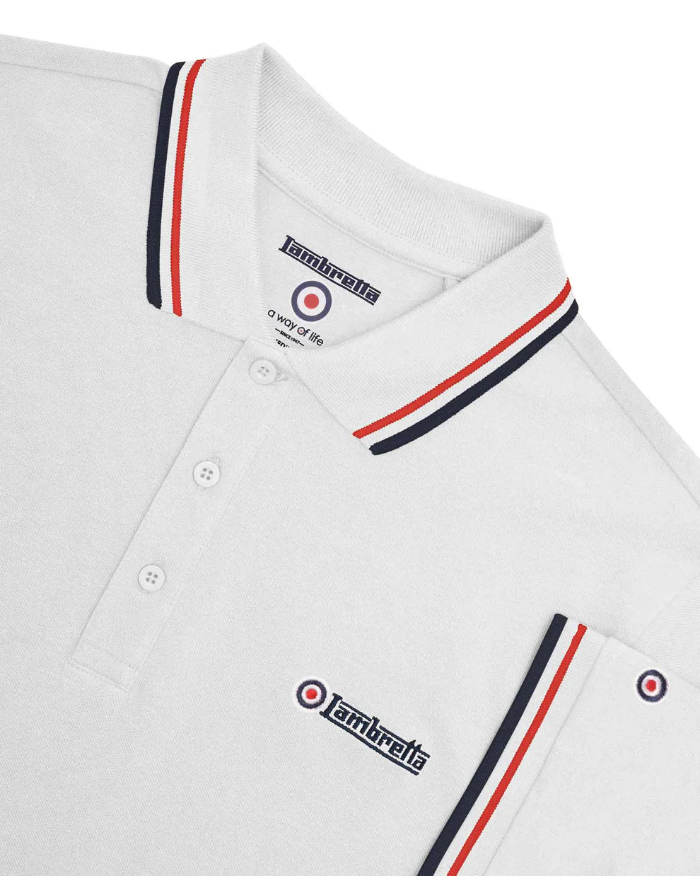 Lambretta Men's SS1608 Twin Tipped Polo Shirt White / Red / Navy