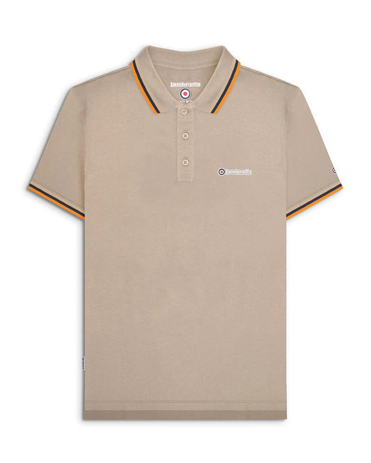 Lambretta Men's SS1650 Triple Tipped Polo Shirt Cashew / Stone / Navy / Orange