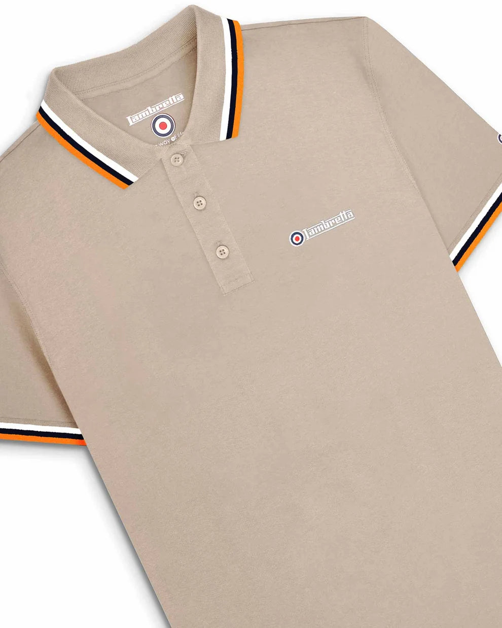 Lambretta Men's SS1650 Triple Tipped Polo Shirt Cashew / White / Navy / Apricot