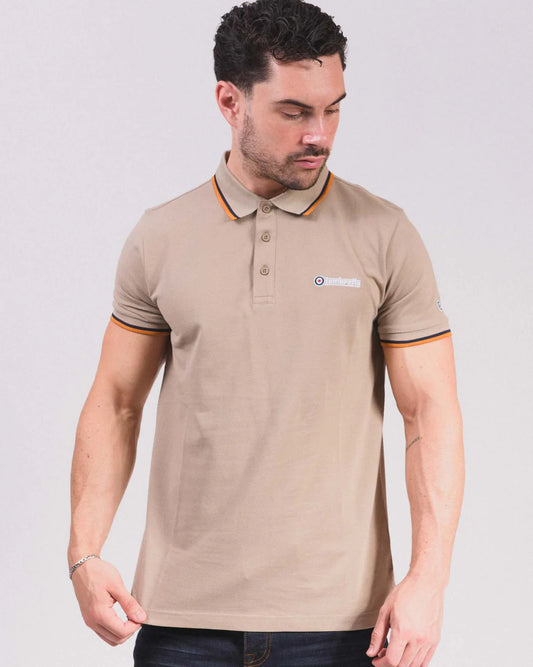 Lambretta Men's SS1650 Triple Tipped Polo Shirt Cashew / Stone / Navy / Orange