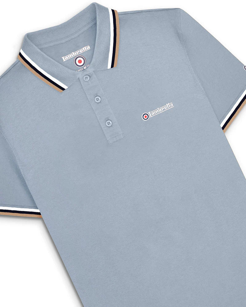 Lambretta Men's SS1650 Triple Tipped Polo Shirt Dusky Blue / White / Navy