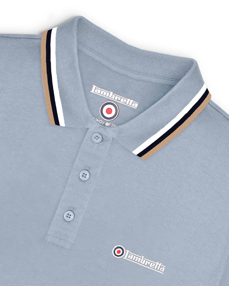 Lambretta Men's SS1650 Triple Tipped Polo Shirt Dusky Blue / White / Navy