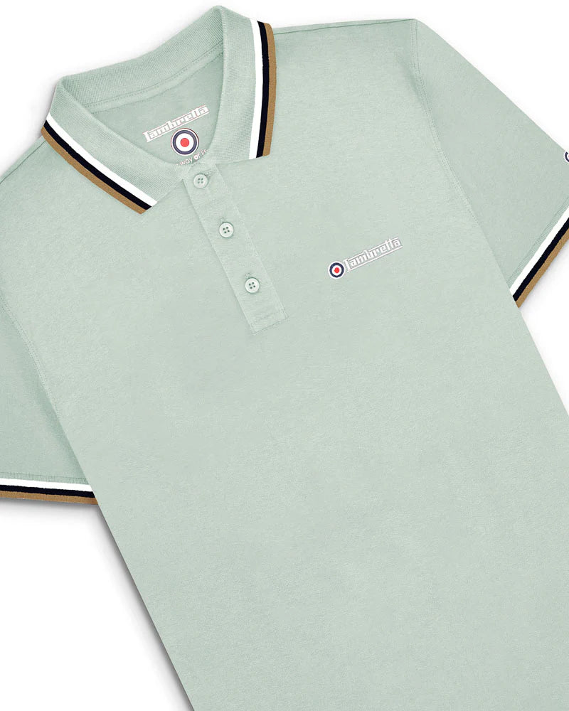 Lambretta Men's SS1650 Triple Tipped Polo Shirt Pale Aqua / White / Sapphire