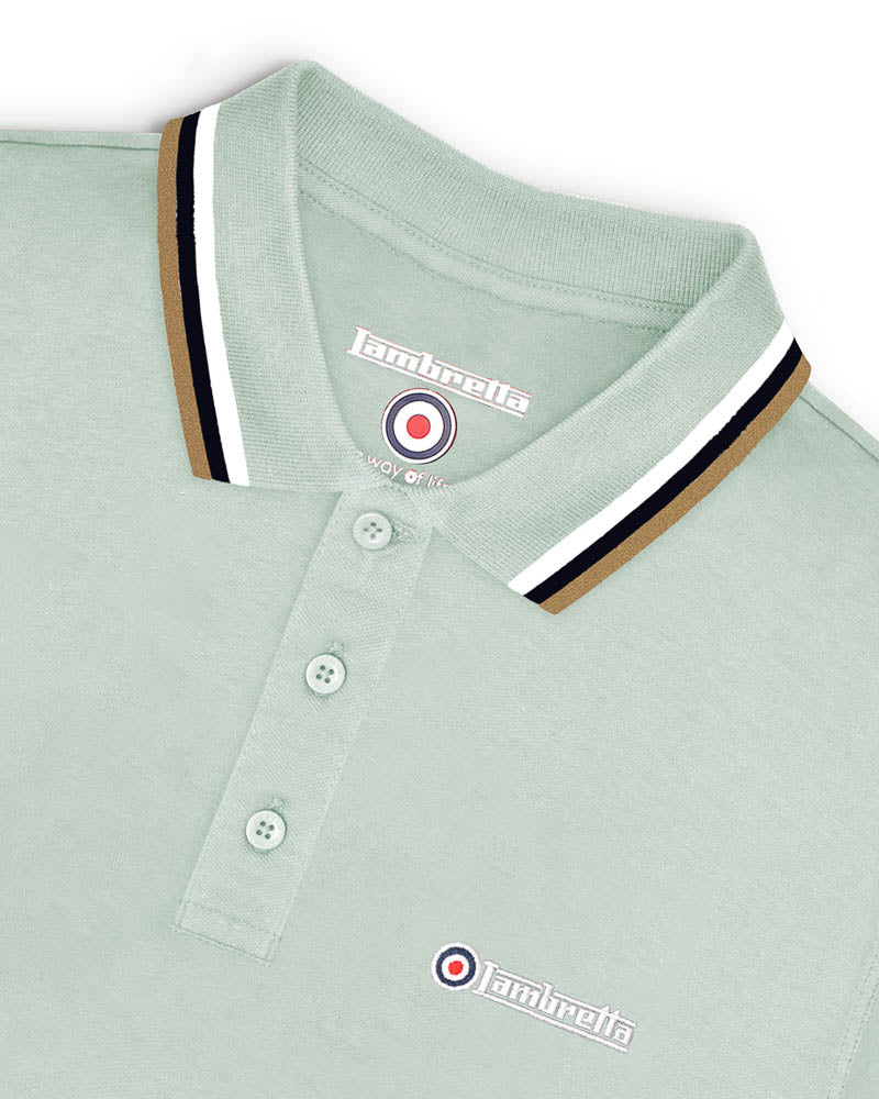 Lambretta Men's SS1650 Triple Tipped Polo Shirt Pale Aqua / White / Sapphire