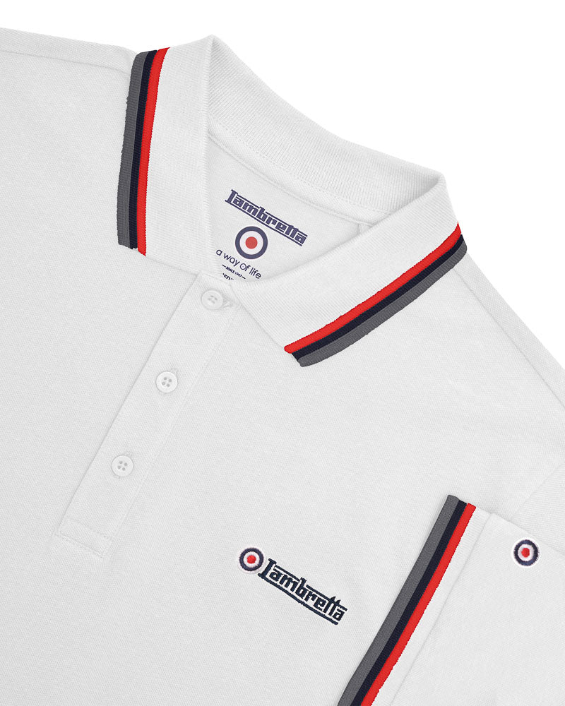 Lambretta Men's SS1650 Triple Tipped Polo Shirt White / Red / Navy / Iron