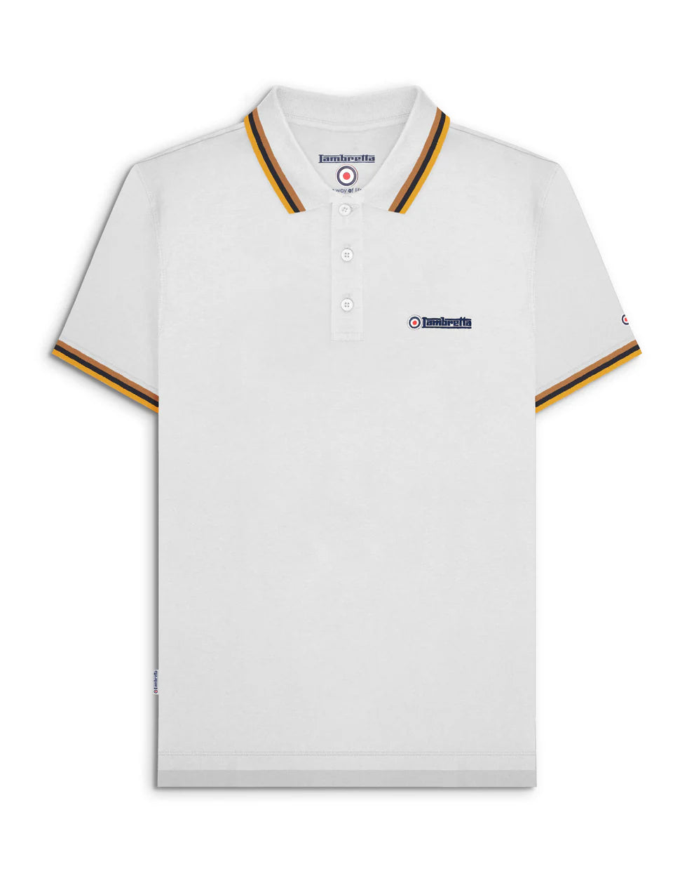 Lambretta Men's SS1650 Triple Tipped Polo Shirt White / Tobacco / Navy / Gold