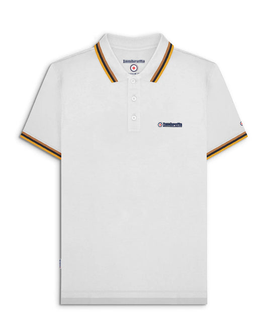 Lambretta Men's SS1650 Triple Tipped Polo Shirt White / Tobacco / Navy / Gold