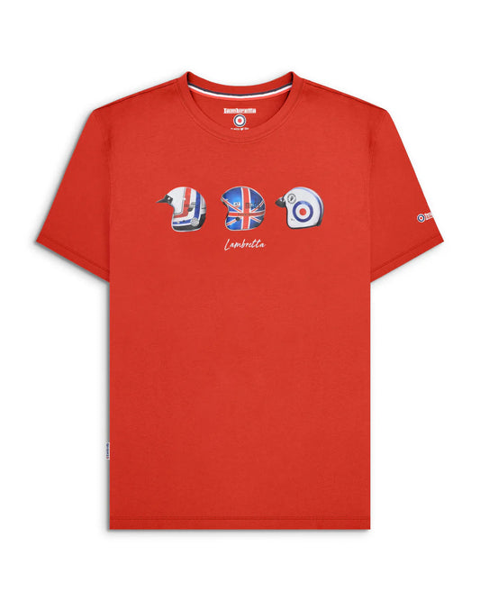 Lambretta Men's SS4007 Helmet Print T Shirt Red