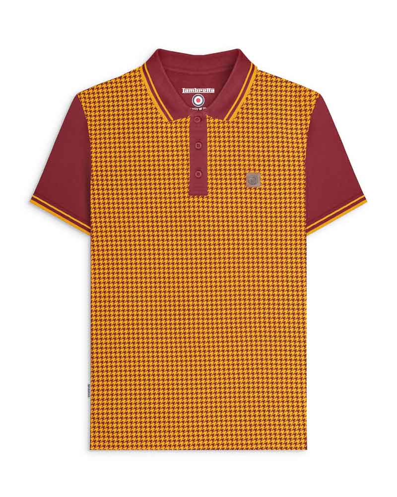 Lambretta Men's SS4026 Houndstooth Polo Shirt Burgundy / Gold
