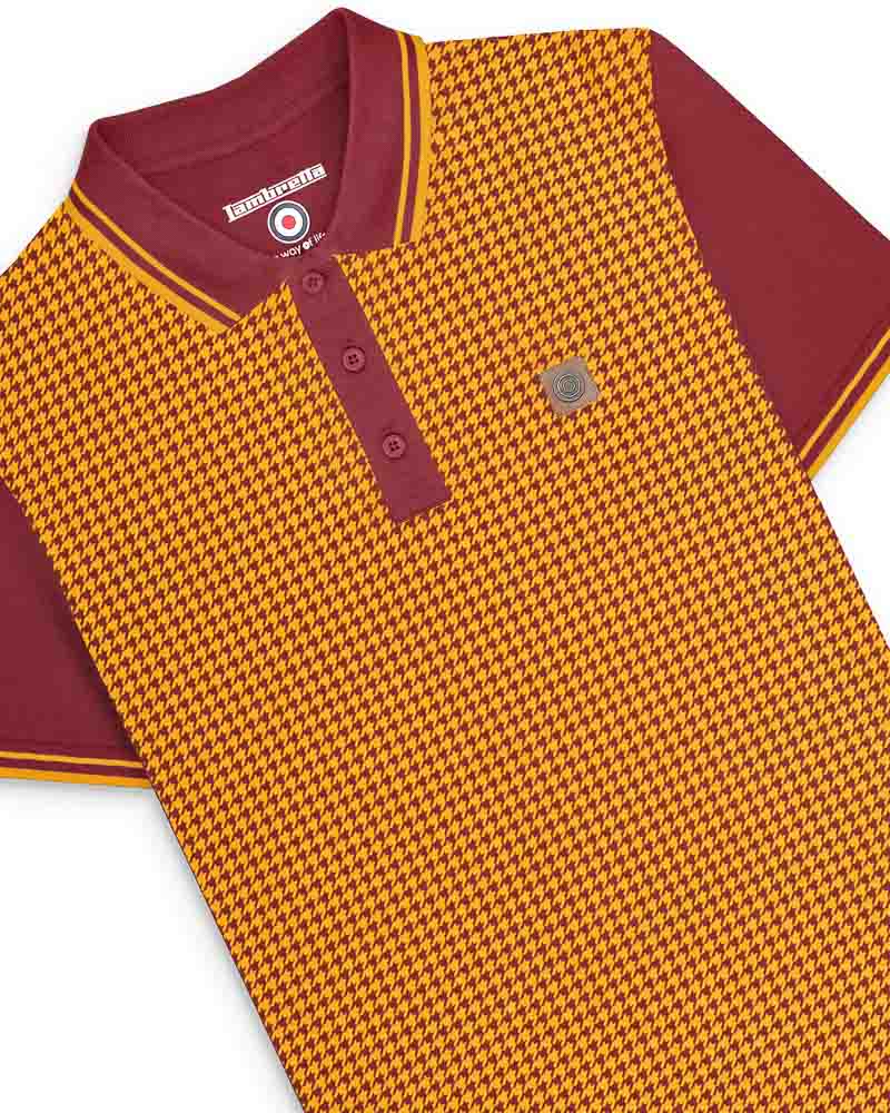 Lambretta Men's SS4026 Houndstooth Polo Shirt Burgundy / Gold