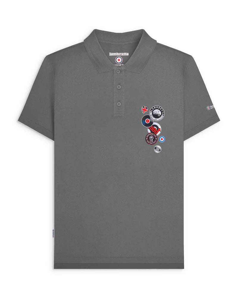 Lambretta Men's SS6014 Badges Polo Shirt Iron Grey