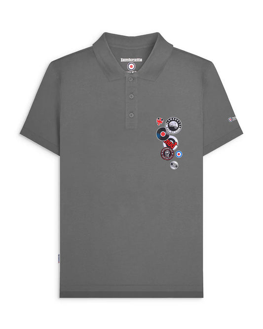 Lambretta Men's SS6014 Badges Polo Shirt Iron Grey