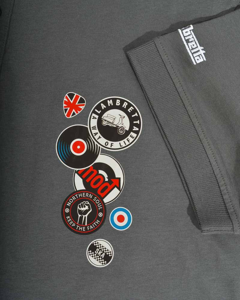 Lambretta Men's SS6014 Badges Polo Shirt Iron Grey
