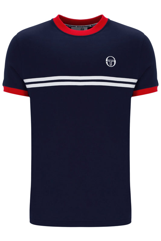 Sergio Tacchini Men's STM14565 Supermac Short Sleeve T Shirt Maritime Blue / Adrenaline Rush / White