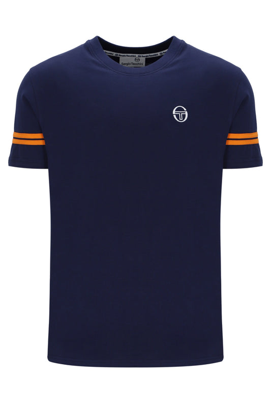 Sergio Tacchini Men's STM18376 SS Grello Crew Neck T Shirt Maritime Blue / Orange Pepper