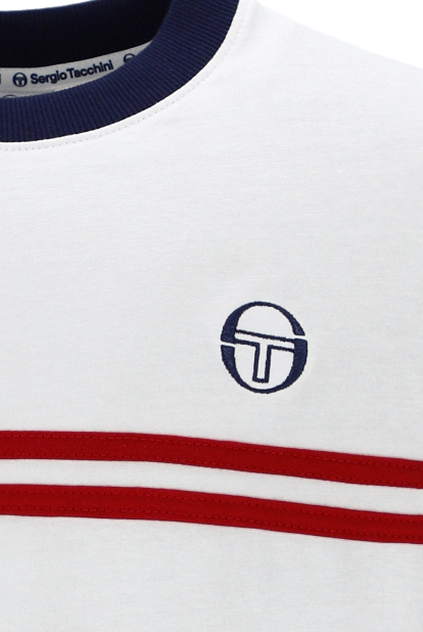 Sergio Tacchini Men's STM14565 Supermac Short Sleeve T Shirt White / Maritime Blue / Adrenaline Rush