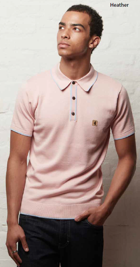 Gabicci Vintage Men's V56GM08 Lineker Tipped SS Polo Shirt Candy Pink