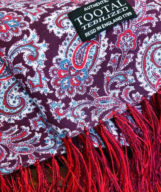 Tootal Men's TB9231 Paisley Rayon Scarf Burgundy / Sky Blue